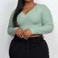 Plus Size Ribbed Wrap Front Long Sleeve Top