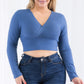 Plus Size Ribbed Wrap Front Long Sleeve Top