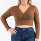 Plus Size Ribbed Wrap Front Long Sleeve Top