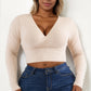 Plus Size Ribbed Wrap Front Long Sleeve Top