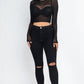 Sexy Sheer Mesh Long Sleeve Crop Top