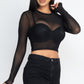 Sexy Sheer Mesh Long Sleeve Crop Top