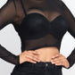 Sexy Sheer Mesh Long Sleeve Crop Top