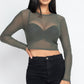 Sexy Sheer Mesh Long Sleeve Crop Top