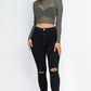 Sexy Sheer Mesh Long Sleeve Crop Top