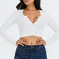 Ribbed Long Sleeve Snap Button Down Crop Top