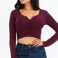Ribbed Long Sleeve Snap Button Down Crop Top