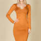 Split Neck Long Sleeve Midi Dress