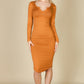 Split Neck Long Sleeve Midi Dress