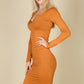 Split Neck Long Sleeve Midi Dress