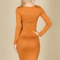 Split Neck Long Sleeve Midi Dress
