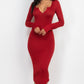Split Neck Long Sleeve Midi Dress