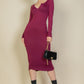 Split Neck Long Sleeve Midi Dress