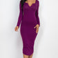 Split Neck Long Sleeve Midi Dress