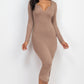Split Neck Long Sleeve Midi Dress