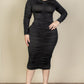 Plus Size Ruched Long Sleeve Midi Dress