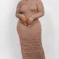 Plus Size Ruched Long Sleeve Midi Dress