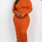 Plus Size Ruched Long Sleeve Midi Dress