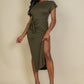 Tie Front Short Sleeve Side Slit Dress