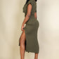 Tie Front Short Sleeve Side Slit Dress