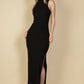Ribbed Mock Neck Side Slit Sleeveless Bodycon Maxi Dress