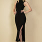 Ribbed Mock Neck Side Slit Sleeveless Bodycon Maxi Dress