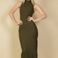 Ribbed Mock Neck Side Slit Sleeveless Bodycon Maxi Dress