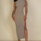 Ribbed Mock Neck Side Slit Sleeveless Bodycon Maxi Dress