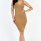 Casual Ribbed Split Neck Bodycon Dress