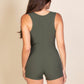 Solid Ribbed Slit Neckline Sleeveless Romper