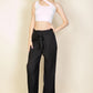 Pleated Stretch Crepe Pull-on Wide Leg Tie Front Pants