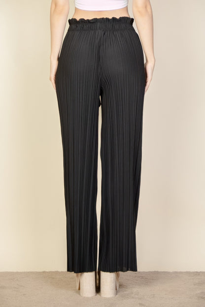 Pleated Stretch Crepe Pull-on Wide Leg Tie Front Pants