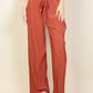 Pleated Stretch Crepe Pull-on Wide Leg Tie Front Pants