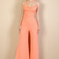 Ribbed Cowl Neck Backless Split Wide Leg Jumpsuit