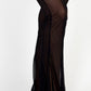 Poly Mesh Front Slit High Waist Flared Pants