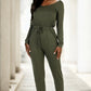 Tie Waist Long Sleeve Jumpsuit
