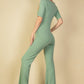 French Terry Short Sleeve Flare Jumpsuit