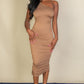 Sexy Solid Color Ruched One Shoulder Midi Bodycon Dress