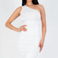 Sexy Solid Color Ruched One Shoulder Midi Bodycon Dress