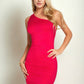 Sexy Solid Color Ruched One Shoulder Midi Bodycon Dress