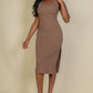 Flat Back Rib Sleeveless Tank Side Slit Bodycon Dress
