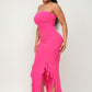 Solid Bottom Ruffle Trim Hem Slit Tube Maxi Dress