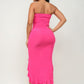 Solid Bottom Ruffle Trim Hem Slit Tube Maxi Dress