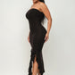 Solid Bottom Ruffle Trim Hem Slit Tube Maxi Dress