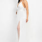 Pleated Mesh Slit Maxi Dress