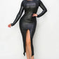Ribbed Knit Metallic Backless Midi Dress