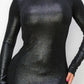Ribbed Knit Metallic Backless Midi Dress