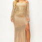 Plus Long Sleeve Off Shoulder Sequin Fabric (metallic) Party Maxi Dress