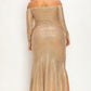 Plus Long Sleeve Off Shoulder Sequin Fabric (metallic) Party Maxi Dress