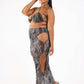 Printed Mesh Cutout Bikini And Cover Up Set